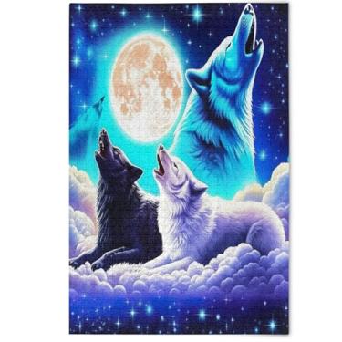 Imagem de Quebra-cabeça estrelado azul lobo legal roxo 500 peças para adultos diversão Silly Prime Family Puzzles pintura de belas artes decoração de casa, 500 peças, 52 cm x 37,8 cm