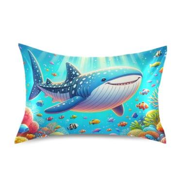 Imagem de Baleia vibrante coral azul mar padrão queen king fronhas de cetim bonito refrescante para casa cama sofá king size 101,6 cm x 50,8 cm