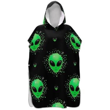 Imagem de Joisal Poncho de surfe plus size para adultos trocador de roupa de praia com capuz toalha de banho verde alienígena preto masculino poncho com capuz