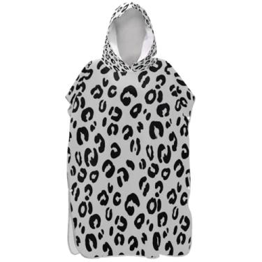 Imagem de Joisal Poncho de surfe leve trocador de roupão para banho de praia Adul toalhas com capuz preto leopardo unissex adulto poncho com capuz