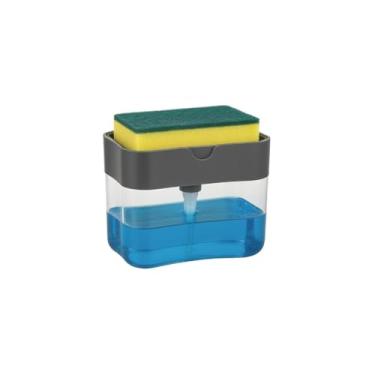 Imagem de Dispenser de Detergente 2 em 1 com Suporte para Esponja, 600ml, Porta Detergente com Organizador de Pia, 10cm x 8cm x 13cm