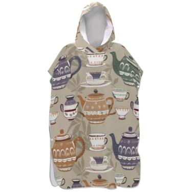 Imagem de Joisal Poncho de surfe trocador de roupão para praia Adul toalha floral bules de chá de secagem rápida copos marrom masculino feminino poncho com capuz