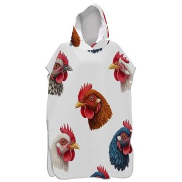 Imagem de Joisal Roupão para adultos, poncho de surfe, com capuz, toalha de natação, fofo, plus size, engraçado, cabeças de galinha, ponchos de praia para homens