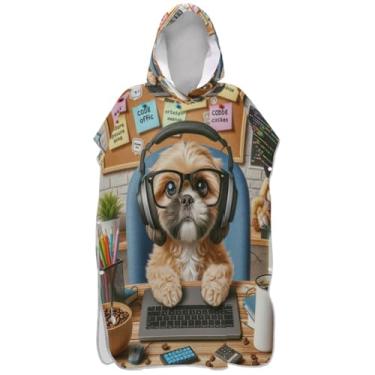 Imagem de Joisal Engraçado fofo cachorro animal surf poncho trocador para Adul praia moletom toalha floral plus size homens mulheres poncho com capuz