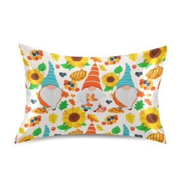 Imagem de Lindos Gnomos Girassóis Amarelo Padrão Queen King Fronhas de Cetim Engraçado Refrigerante Cama Travesseiro Slip King Size 101,6 cm x 50,8 cm