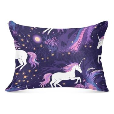 Imagem de Capa de almofada de flanela grande roxa fofa unicórnio com zíper longo tamanho queen king fronha macia para travesseiro corporal, tamanho corporal, 53 cm x 137 cm