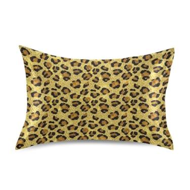 Imagem de Fronhas de cetim engraçadas com manchas de leopardo douradas marrom padrão King Queen fronhas personalizadas refrescantes confortáveis e macias tamanho padrão 66 cm x 50 cm