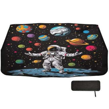 Imagem de Colorido Planetas Astronauta Para-brisa Retrátil Sombra para Carro Cobertura Completa Para-brisa Guarda-Chuva, Persiana de Janela para Carro