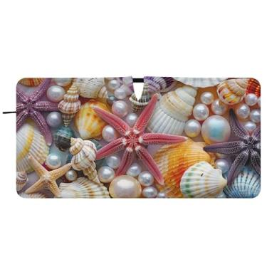Imagem de Conchas do mar coloridas protetor solar personalizado para para-brisas de carro persianas dobráveis de carros para janelas frontais floral automotivo, 81 cm x 157 cm