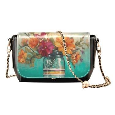 Imagem de Flamingos Bolsas transversais médias para mulheres, bolsas de ombro de couro PU, bolsa tiracolo feminina de couro, Decoração de vaso de pintura a óleo, One Size