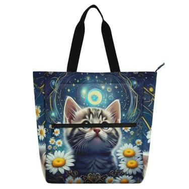 Imagem de GAIGEO Sacolas femininas fofas com céu noturno estrelado para trabalho, bolsas de tecido de lona, faculdade, escola, utilitário, escritório, com compartimentos