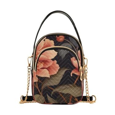 Imagem de Bolsa tiracolo feminina de folha tropical azul e verde, pequena tiracolo com corrente dourada, bolsas de ombro transversais, Flores grandes pintadas - 1, One Size