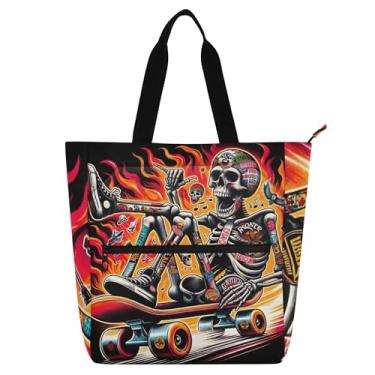 Imagem de GAIGEO Bolsa de skate, esqueleto, descolada, para crianças e mulheres, trabalho, escola, livros, com compartimentos com zíper