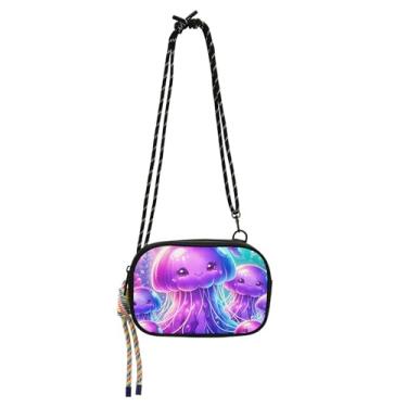 Imagem de TSENQUE Bolsas transversais bolsa feminina pequena bolsa de telefone com alça moda viagem sobre o ombro bolsas desenho animado águas-vivas roxas