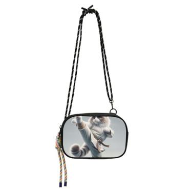 Imagem de Bolsa feminina pequena tiracolo bolsa de telefone com alça floral fofa ragdoll karatê gato engraçado viagem pequena bolsa de ombro