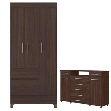 Imagem de Guarda Roupa Solteiro Wind Com Cômoda London Café - Demóbile