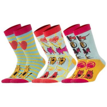 Imagem de Kit De Meias Feminino Cats Biggdesign, Multicolorido