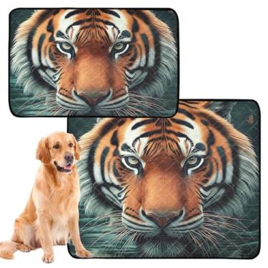 Imagem de Cool Tiger Animal Vivid Lavável Tapetes para Cachorros Impermeáveis Antiderrapantes Almofadas Absorventes Extra Grande Absorventes para Cachorros, Médio + Grande, Conjunto de 2