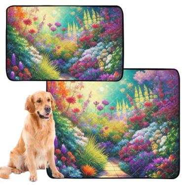 Imagem de Almofada reutilizável de flores coloridas vibrantes e reutilizáveis para gatos para animais de estimação laváveis para animais de estimação, tapete impermeável para cercadinho para cães, almofadas