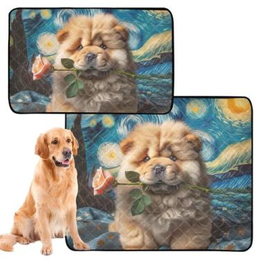Imagem de Tapetes laváveis para animais de estimação à prova d'água para gaiolas para cães, noite estrelada, chow chow, reutilizável, almofada para xixi, treinamento de filhotes, à prova de vazamento, pequeno x