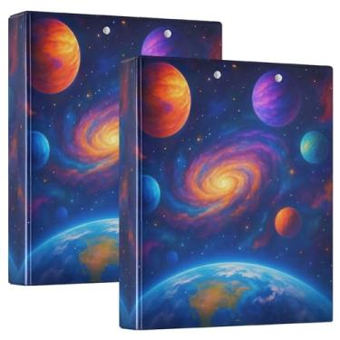 Imagem de Cena cósmica vívida planetas coloridos 3 fichários com 3 anéis comporta 200 folhas fofo fichário de prancheta floral redondo para escritório, 31,5 x 27 x 6 cm, 1 pacote
