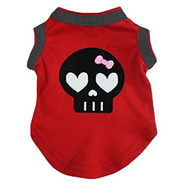 Imagem de Petitebella Camisa de cachorro com cara de caveira preta (vermelha, pequena)