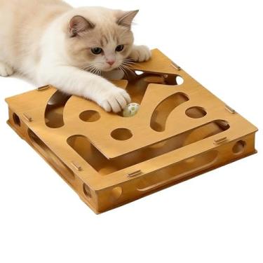Imagem de Brinquedo de de unha de gato, arranhador de com bola de sino, caixa de quebra-cabeça para arranhar animais de estimação em ambientes internos, tédio, estimulação mental, treinamento