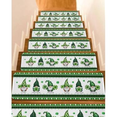 Imagem de Passos de escada 20,3 x 76,2 cm (15 peças), tapete de escada de linho retrô de linho, tapete para escadas, trevo do dia de São Patrício, degraus antiderrapantes para crianças, idosos, animais de