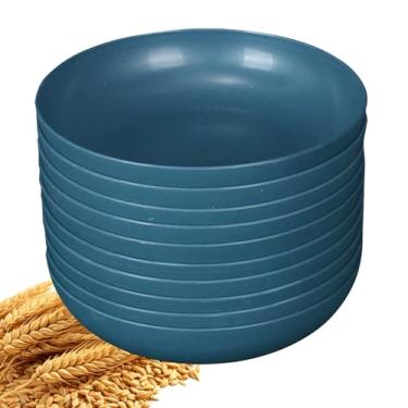 Imagem de YuanQ Pacote com 10 pratos de salada redondos profundos de 14,5 cm, pratos de cozinha reutilizáveis para lanche ou salada, lava-louças e micro-ondas, pratos de jantar leves e inquebráveis (azul escuro