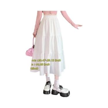 Imagem de Saia Vintage Feminina Branca Em a Com Cintura Elástica, Saia Midi Eleg