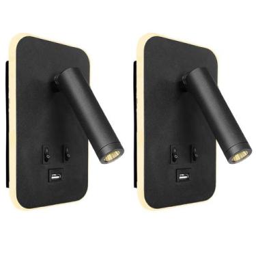 Imagem de 2 Arandela Spot Leitura Foco Móvel Led Interruptor Usb Bet78 - Acienda