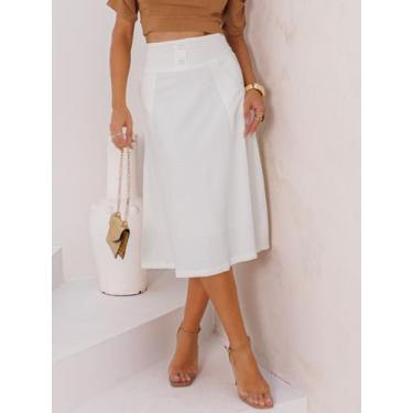 Imagem de Saia Midi de Linho com Caimento Elegante e Botões Forrados - Lumia, Of