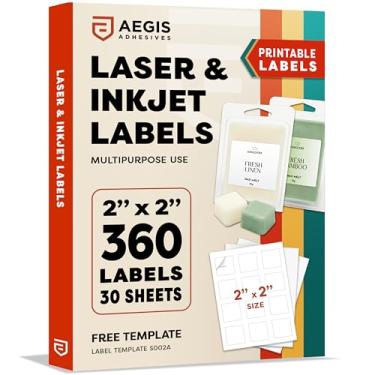 Imagem de Etiquetas quadradas imprimíveis de 5 x 5 cm para impressoras a jato de tinta e laser - 30 folhas, 360 adesivos personalizados brancos foscos para logotipos comerciais, adesivos de código QR