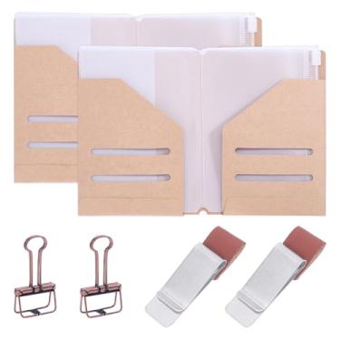 Imagem de WADORN Pacote com 2 kit de acessórios para caderno de viagem, inclui pasta de arquivos Kraft de viagem, suporte de caneta, clipe para fichário com bolsa transparente, acessórios de viagem, suprimentos