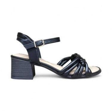 Imagem de Sandalia Comfortflex 24-56405 Salto Bloco Tiras Trançadas, Preto, 37