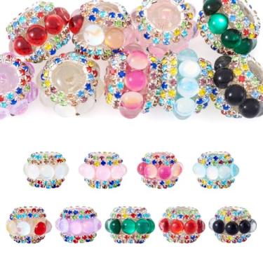 Imagem de Beadthoven 9 peças contas redondas de strass acrílico colorido brilhante strass contas focais para caneta, artesanato em resina redonda, contas espaçadoras soltas para pulseira, brinco, colar, joias