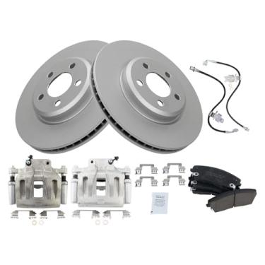 Imagem de TRQ Kit de pastilha de freio frontal e rotor premium de cerâmica revestida com G compatível com Chrysler 300 2009-2010 Dodge Challenger 2006-2010 2005-2010 Charger 2005-2008 Magnum