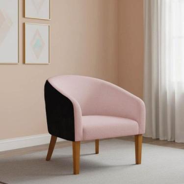 Imagem de Poltrona Decorativa Stella Pé Madeira Trapézio Sintético PU Preto Bouc