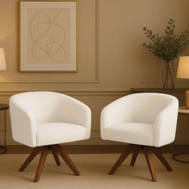 Imagem de Poltrona Sala Base Giratória Madeira Kit 2 Arielle Bouclê D03 - D'Ross