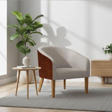 Imagem de Poltrona Sala Stella Pé Madeira Trapézio Sintético PU Nozes Linho D03 