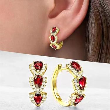 Imagem de Brincos modernos de argola de zircônia cúbica de pera para mulheres azul/branco/verde/vermelho CZ brincos luxuosos, 0.7 inches * 0.7 inches, Acrílico, Sem pedra preciosa