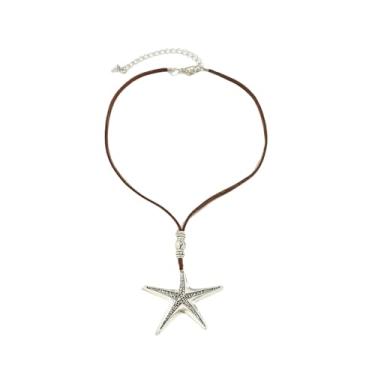 Imagem de TINCOLIA Colar gargantilha com pingente de estrela do mar punk exagerado feminino boho imitação de pérola joias joias joias