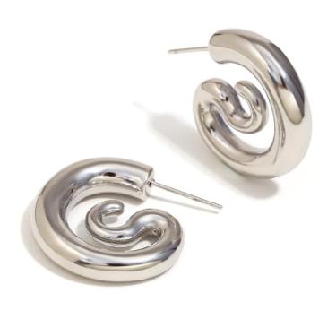 Imagem de Brinco de argola em espiral para mulheres, aço inoxidável, aberto, banhado a ouro 18 quilates, geometria, pequeno, argolas para abraçar, minimalista, simples, penduradas, brincos modernos, joias para