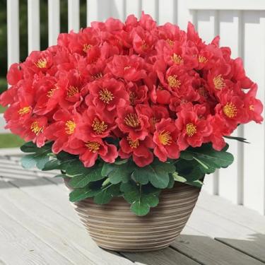 Imagem de Juxdp 16 pacotes de camélia artificial para porta da frente externa – imitação resistente a raios UV, camélia, flores, buquês de seda falsos, plantas para jardim, janela, casa de fazenda, casa