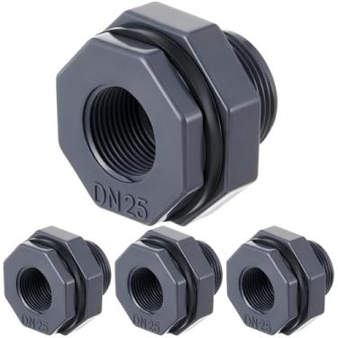 Imagem de Maasechs 4 peças de encaixe de anteparo de 2,5 cm conector de tanque de água de PVC, encaixe de tubulação de anteparo NPT para barris de chuva, tanques de água, aquários, banheiras, piscinas