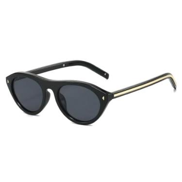 Imagem de Óculos de Sol Femininos Olho de Gato, Modelo Oval, com Rebites (Preto e Cinza)