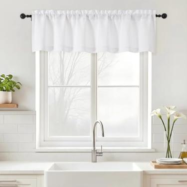 Imagem de Ebesto Saia branca para janelas – Cortina de janela pequena texturizada de tecido macio com filtro de luz, bolso duplo para varão de fazenda, 1 painel, 152 cm L x 35 cm C