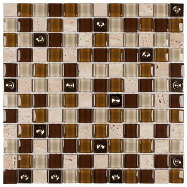 Imagem de Kit 1m² Pastilha de Marmore e Inox 30cm X 30cm Marrom Claro/Marrom Escuro