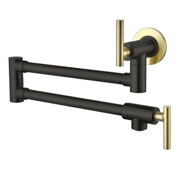 Imagem de Havin Torneira de enchimento de panela dourada e preta, comercial de montagem na parede, torneira de cozinha dobrável de material de aço inoxidável, torneira de máquina de café com braços oscilantes