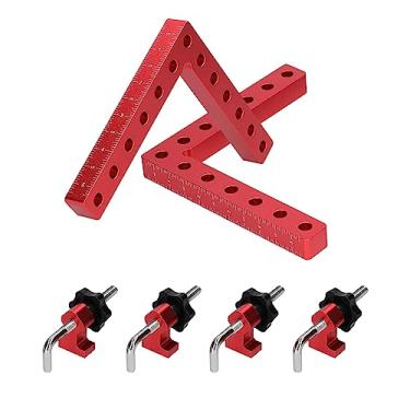 Imagem de Ferramenta de marcenaria fixação auxiliar em L 90 graus Régua ângulo reto liga alumínio Painel posicionamento tabua emenda Clip fixo com escalas precisas -lados Aperto ajustável para projetos DIY Mold